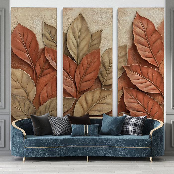 Fototapet yaprak taklit kabartma | Toprak tonlarında yaprak desenleri