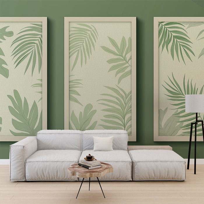 Fototapet yaprak taklidi resim | Zarif çerçevelerdeki narin yeşil yaprakların kompozisyonu