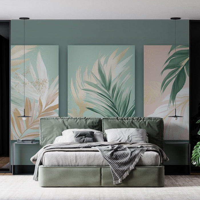 Tapéta falragasztó levél utánzatával | Finom levél minták és aranyos érintések nyugtató háttéren