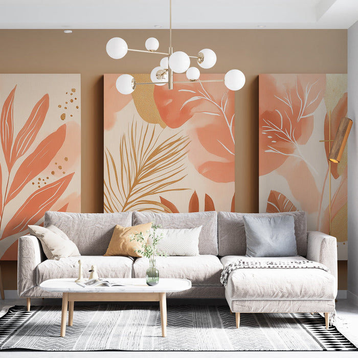 Fototapet imitacija listja | Cvetlični vzorci v roza in zlatih odtenkih