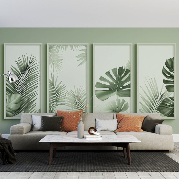 Mural Wallpaper foliage imitation painting | Four frames with patterns of lush foliage