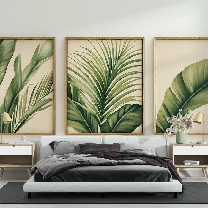 Fototapet lehtede imitatsioon maalimine | Kolm kunstiteost, mis kujutavad roheliste toonidega lopsakaid lehti