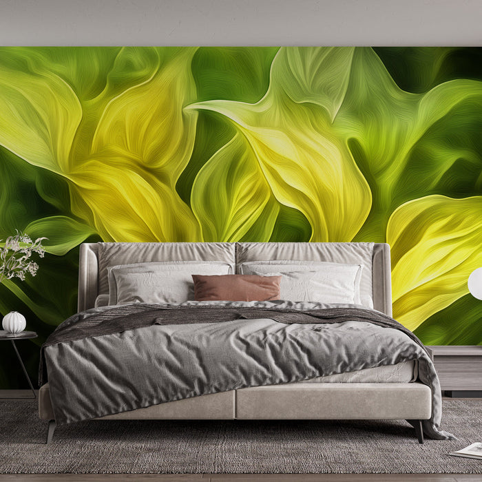 Ταπετσαρία κίτρινο και πράσινο φύλλωμα | Μοντερνισμός
