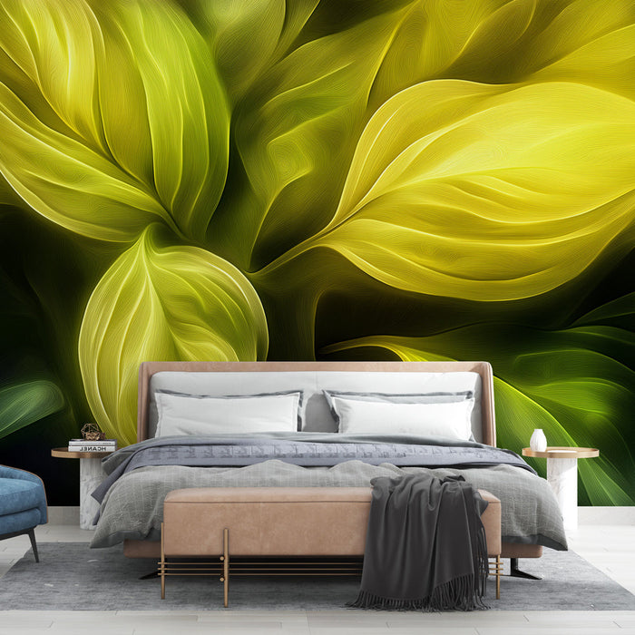 Тапет жълта и зелена зеленина | Модерен стил на рисуване