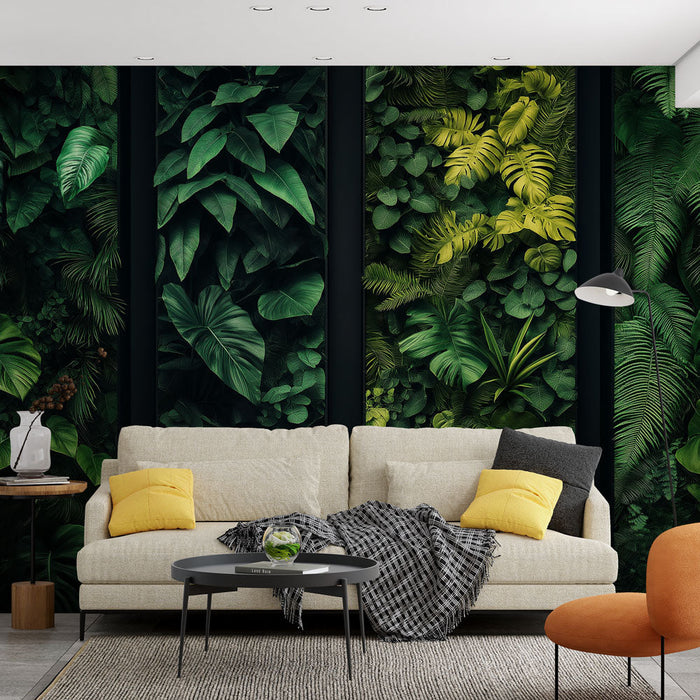 Carta da parati fogliame lussureggiante | Un mosaico di foglie verdi e dorate