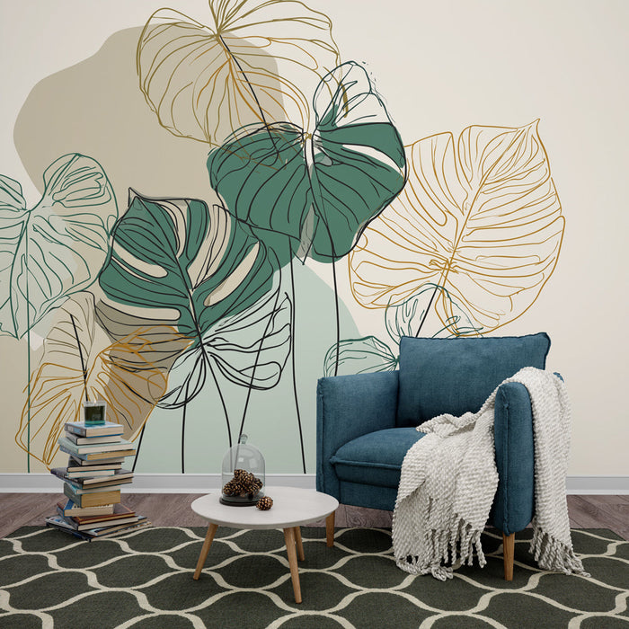 Tapeta minimalistického listí | Monstera listy a jemné linky