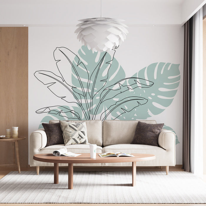 Tapeta minimalistického listí | Stylizované zelené listy na světlém pozadí