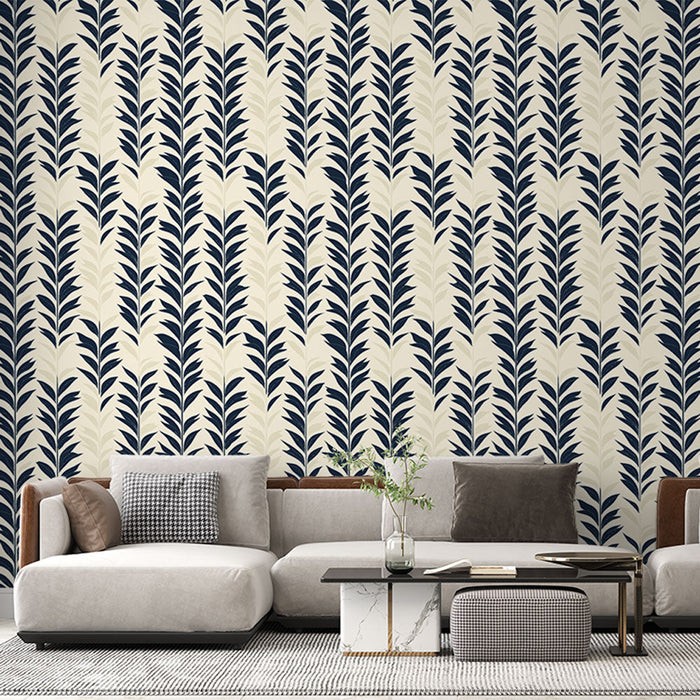 Fototapeet minimalistlik lehestik | Tume sinine lehemuster kreemisel taustal