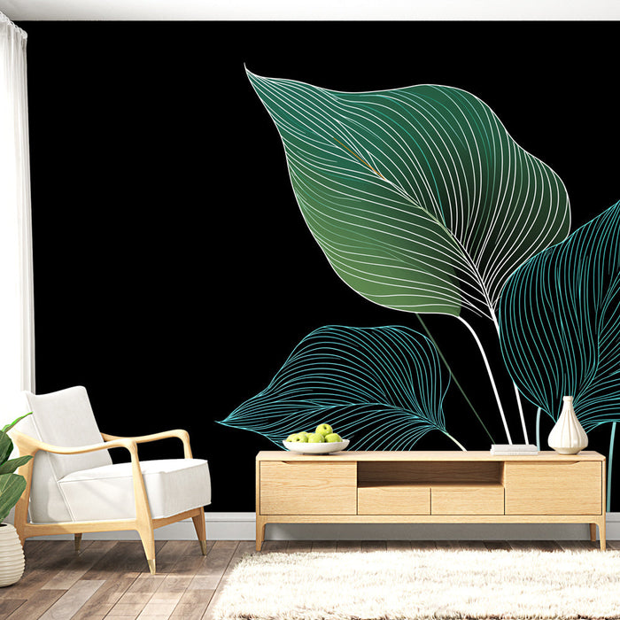 Tapete modernog lišća | Stilizirani listovi na crnoj pozadini