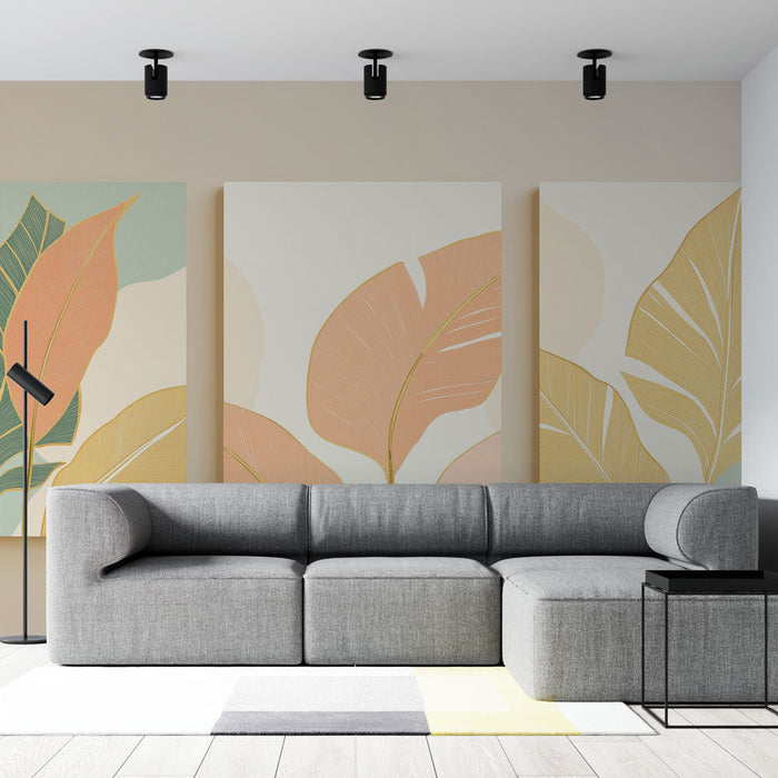 Fototapeet kaasaegne lehestik | Stiliseeritud lehemustrid pehmetes värvides