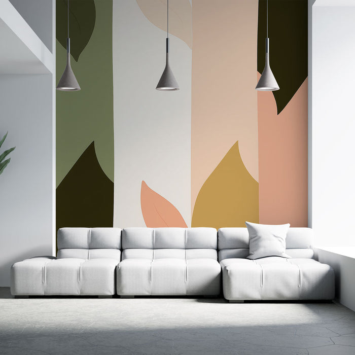 Tapeet kaasaegne lehestik | Värvilised lehe geomeetrilised mustrid heledal taustal