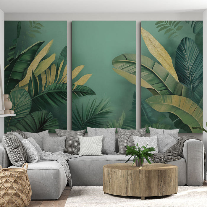 Tapeta moderní listí | Luxusní směs zelených a zlatých listů