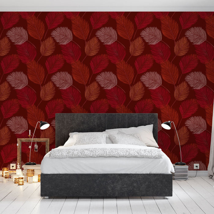 Mural Wallpaper foliage | Leaf pattern in red and auburn tones