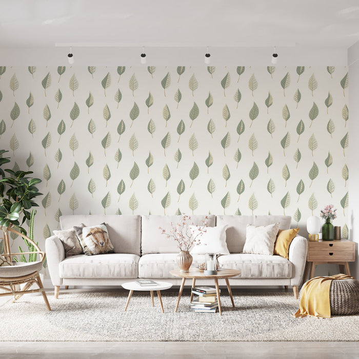 Fototapet z listjem | Zeleni vzorec listja na kremnem ozadju