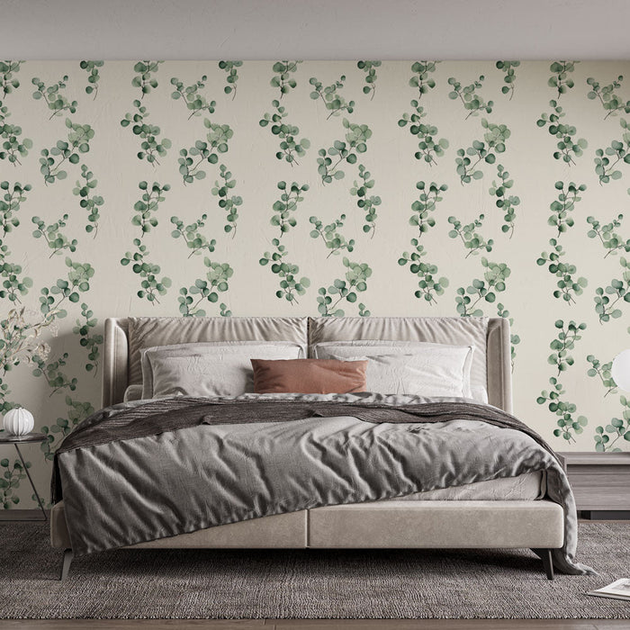 Tapete Laubwerk | Zartes Muster aus grünen Blattzweigen