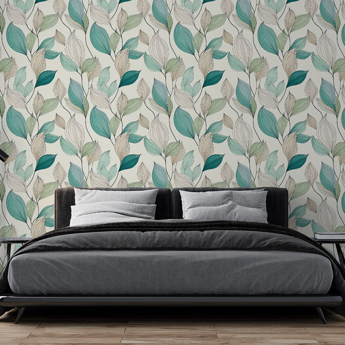 Mural Wallpaper feuillage | Delicate motif of leaves in soothing shades
