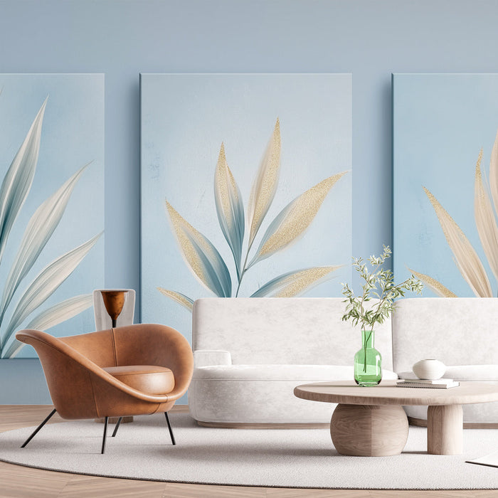 Tapeta s listím | Elegantní listové vzory v modré a zlaté