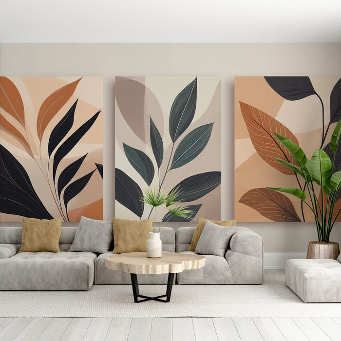 Tapete φύλλων τοιχογραφίας | Στιλιζαρισμένα μοτίβα ζεστών φύλλων σε μαλακό φόντο