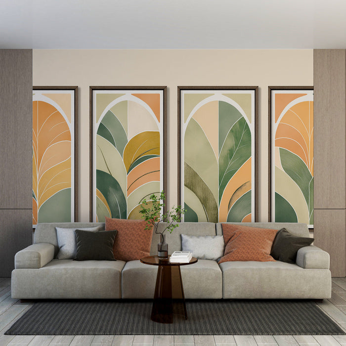 Fototapet bladimitasjon | Samling av bladmønstre i myke farger