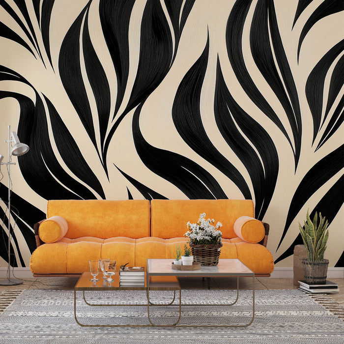 Black and Beige Foliage Mural Wallpaper | Shapes and Curves