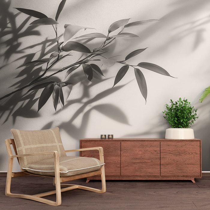 Mural Wallpaper black and white foliage | Bamboo and shadows on wall