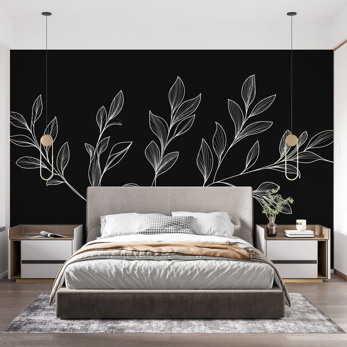 Mural Wallpaper black and white foliage | Botanical