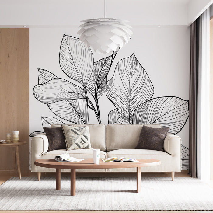 Black and white foliage Mural Wallpaper | Black pencil branch