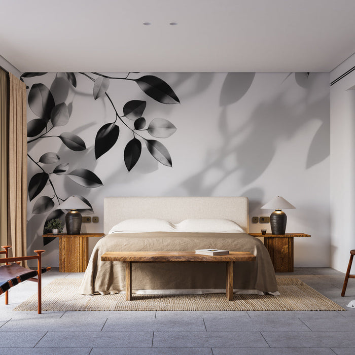 Black and white foliage Mural Wallpaper | Branches with light play