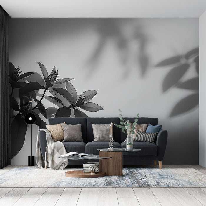 Black and white foliage mural wallpaper | Against the wall