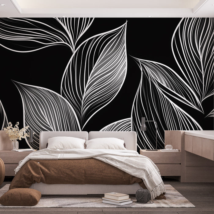 Mural Wallpaper black and white foliage | Curves and lines