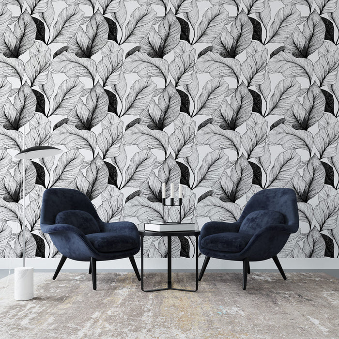 Tapete crno-bijelog lišća | Elegantan dizajn stiliziranih listova