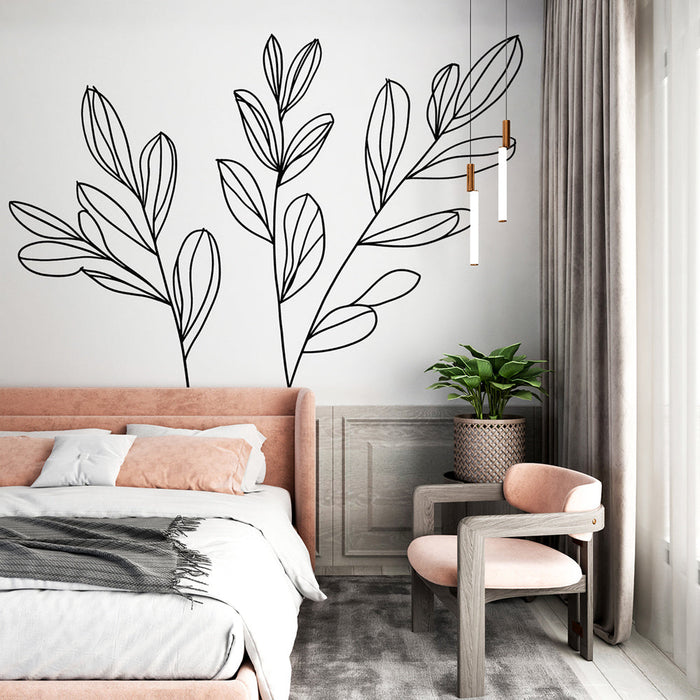 Black and white foliage mural wallpaper | Minimalist drawing