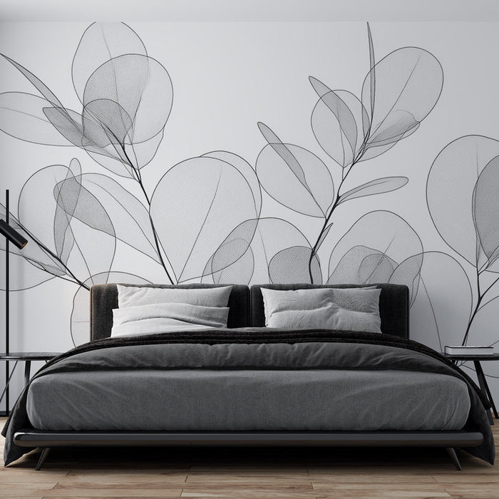 Mural Wallpaper black and white foliage | Transparent eucalyptus