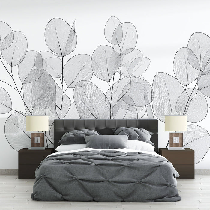 Black and white foliage mural wallpaper | Eucalyptus leaves