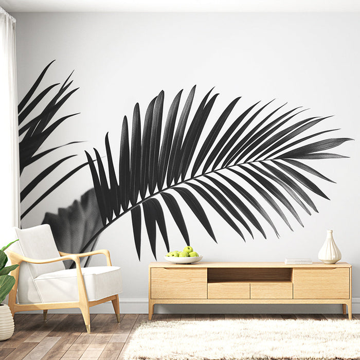 Mural Wallpaper black and white foliage | Contrasting palm leaves