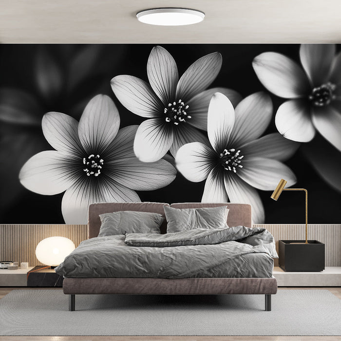 Papel de parede mural preto e branco | Flores em monocromático