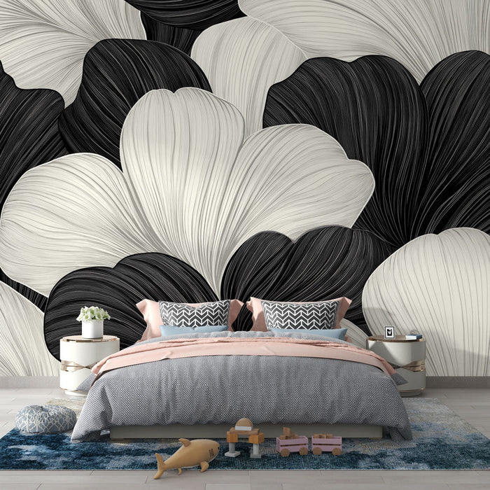 Mural Wallpaper black and white foliage | Flowers and volume