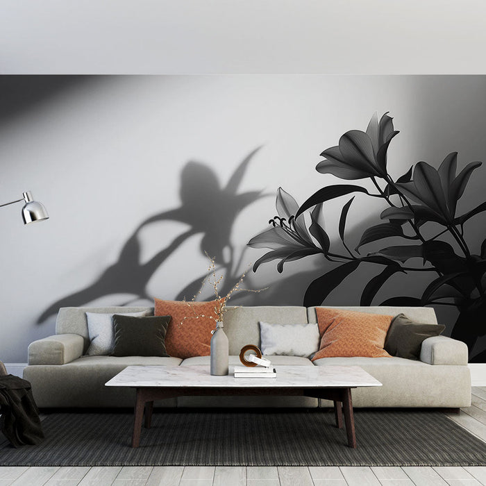 Must-valge lehestik Mural Tapeet | Lilled varjust