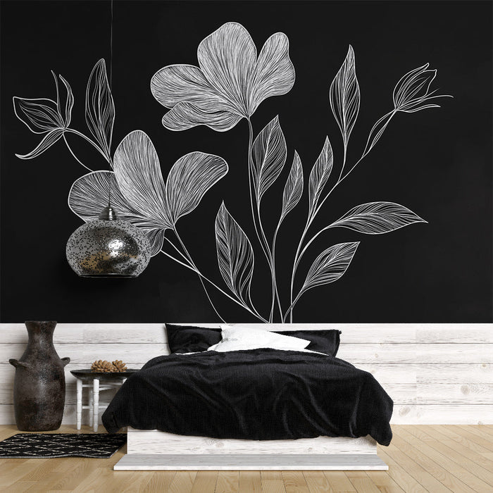 Mural Wallpaper must-valge lehestik | Morning Bloom