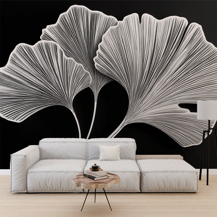 Mural Wallpaper black and white foliage | Ginkgo biloba