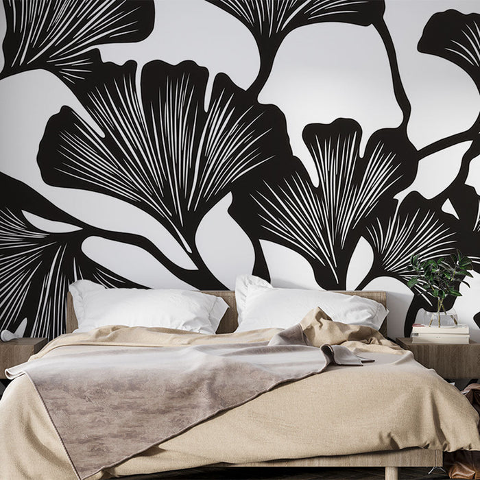 Černobílý Foliage Mural Tapeta | Ginkgo Panoramic