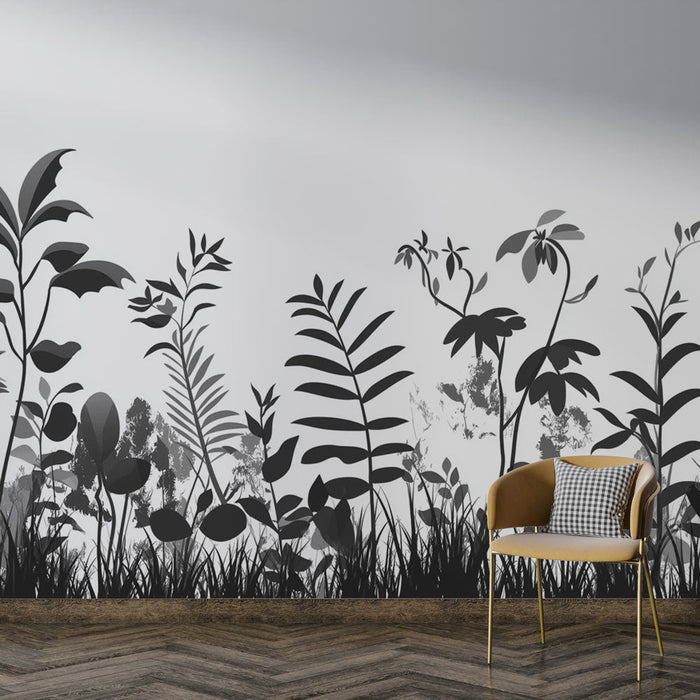 Papel pintado negro y blanco follaje | Hierbas silvestres y plantaciones