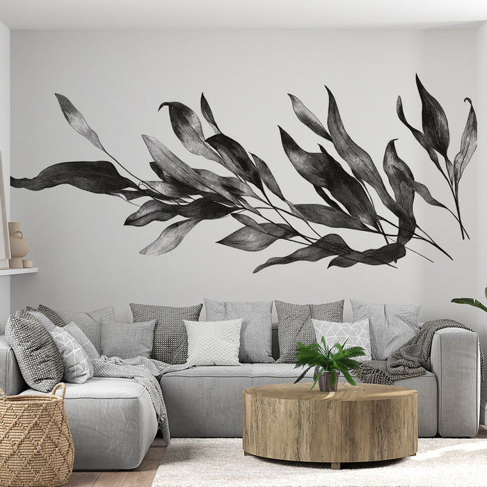 Mural Wallpaper black and white foliage | Monochrome illustration