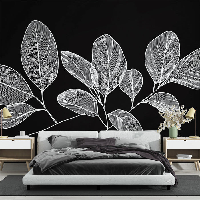 Tapeta black and white foliage | Detailed minimalism