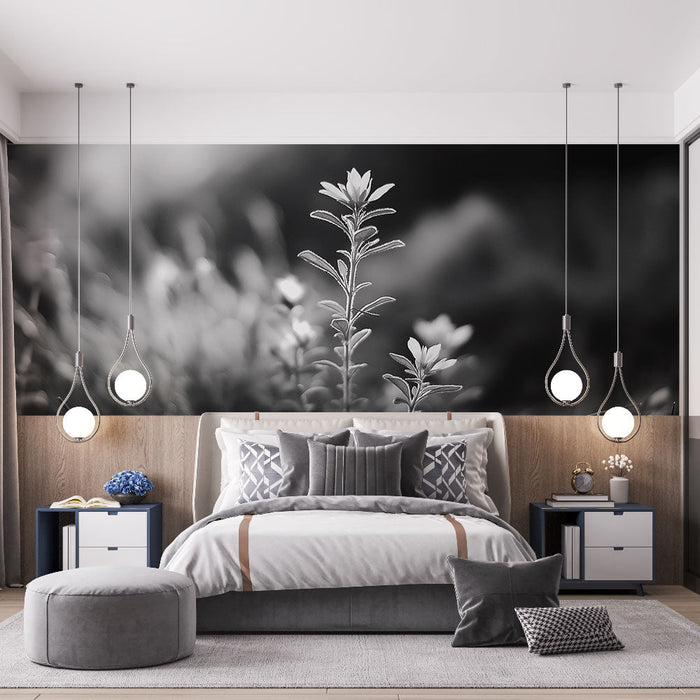 Mural Wallpaper must-valge lehestik | Loodus monokroomses