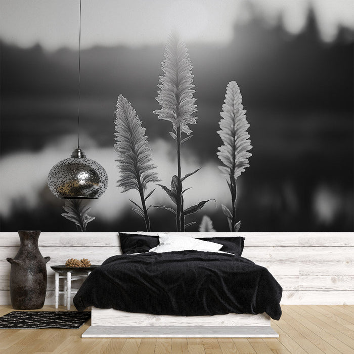 Papel pintado de follaje en blanco y negro | Naturaleza y luz en foto