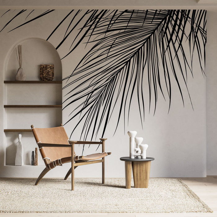 Mural Wallpaper black and white foliage | Falling palm tree