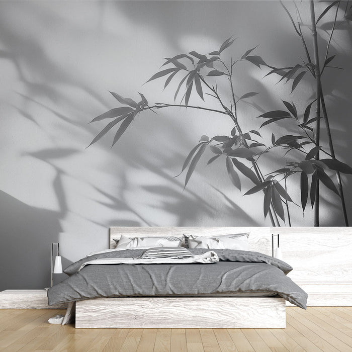 Mural Wallpaper must-valge lehestik | Bambuseplaan ja varjud