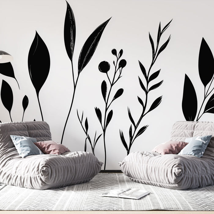 Mural Wallpaper black and white foliage | Wild Plantation