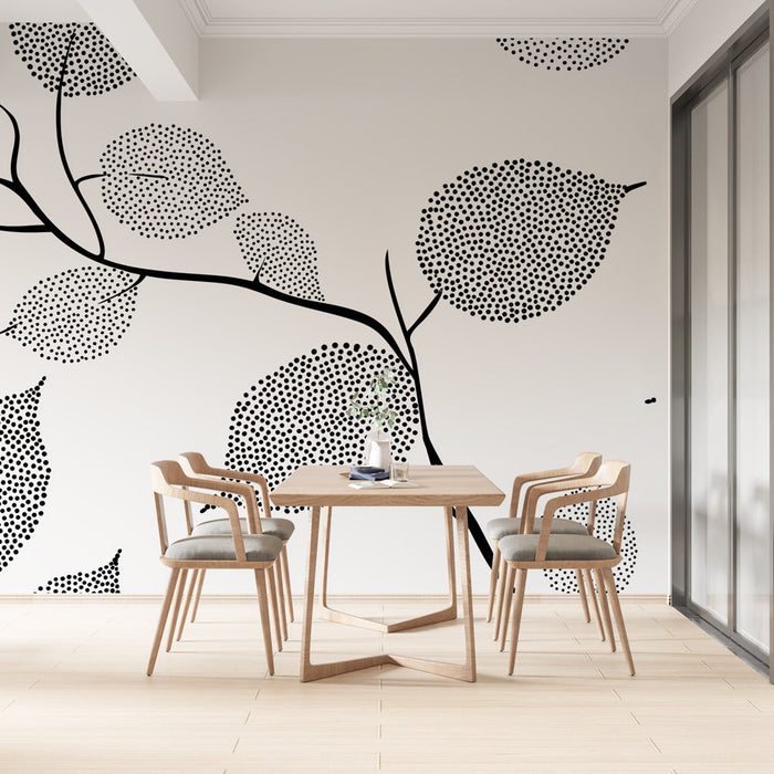 Mural Wallpaper must-valge lehestik | Point by point